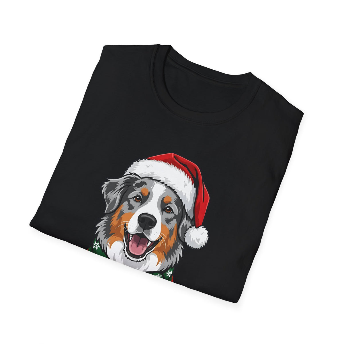 Merry Woofmas Blue Merle Australian Shepherd Christmas t-shirt, product photo 3
