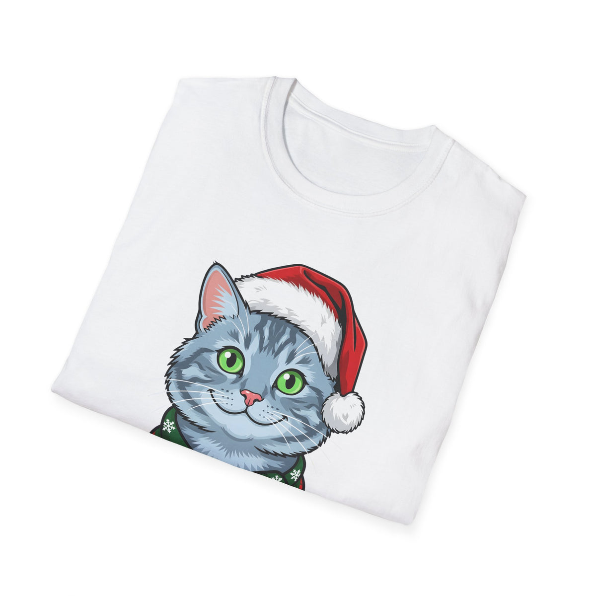 Merry Whiskers Gray Cat Christmas t-shirt, product photo 9