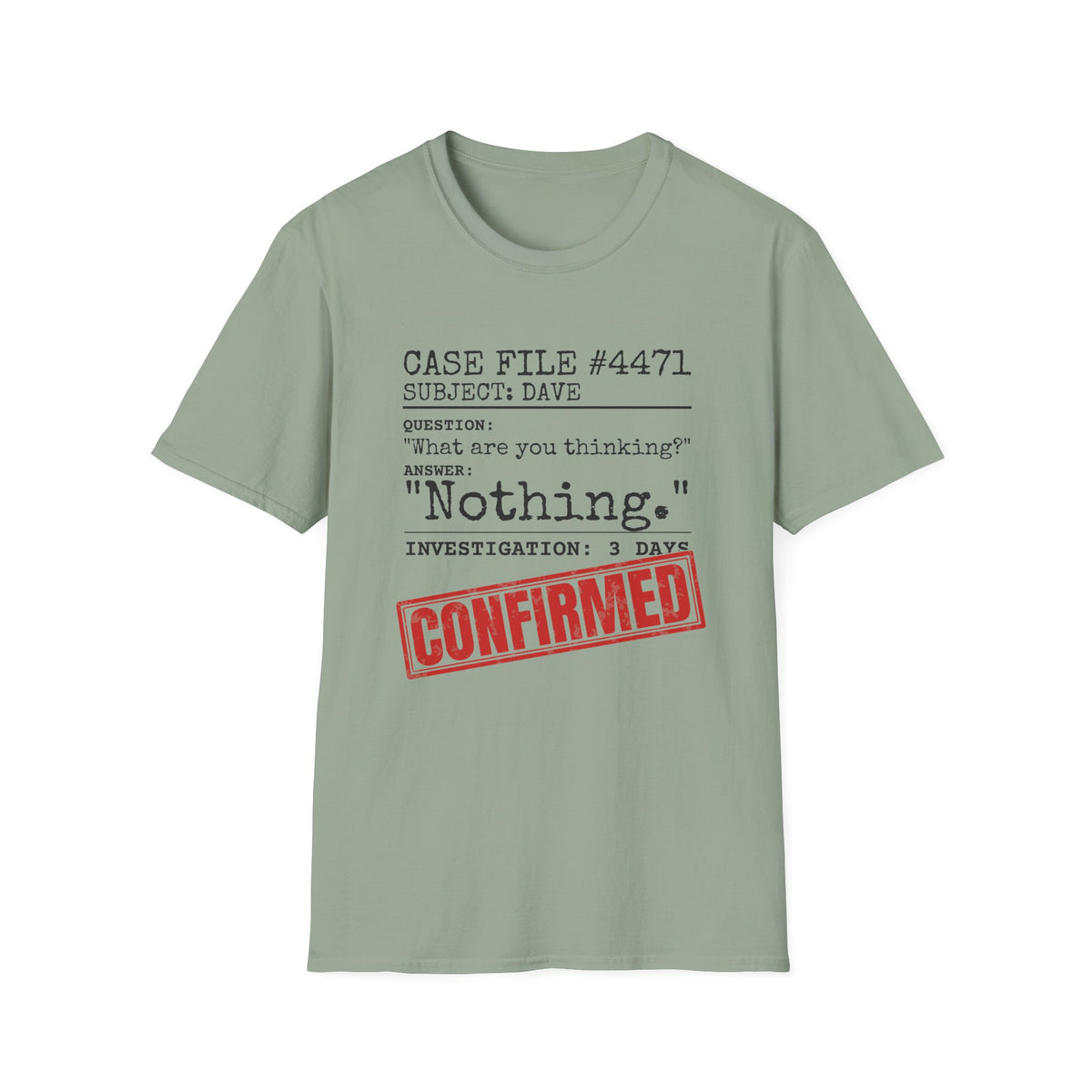 Case File Dad Joke t-shirt in Sage, front view