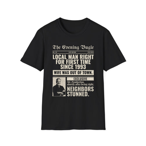 Evening Bugle Dad Joke t-shirt in Black, front view