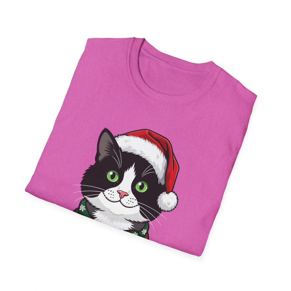 Merry Whiskers Tuxedo Cat Christmas t-shirt, product photo 33