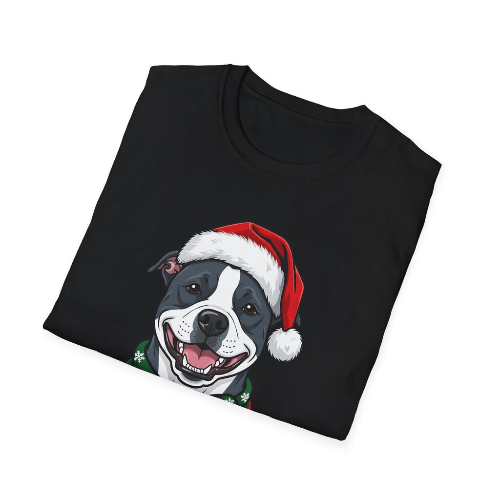 Merry Woofmas Blue Pit Bull Christmas t-shirt, product photo 3