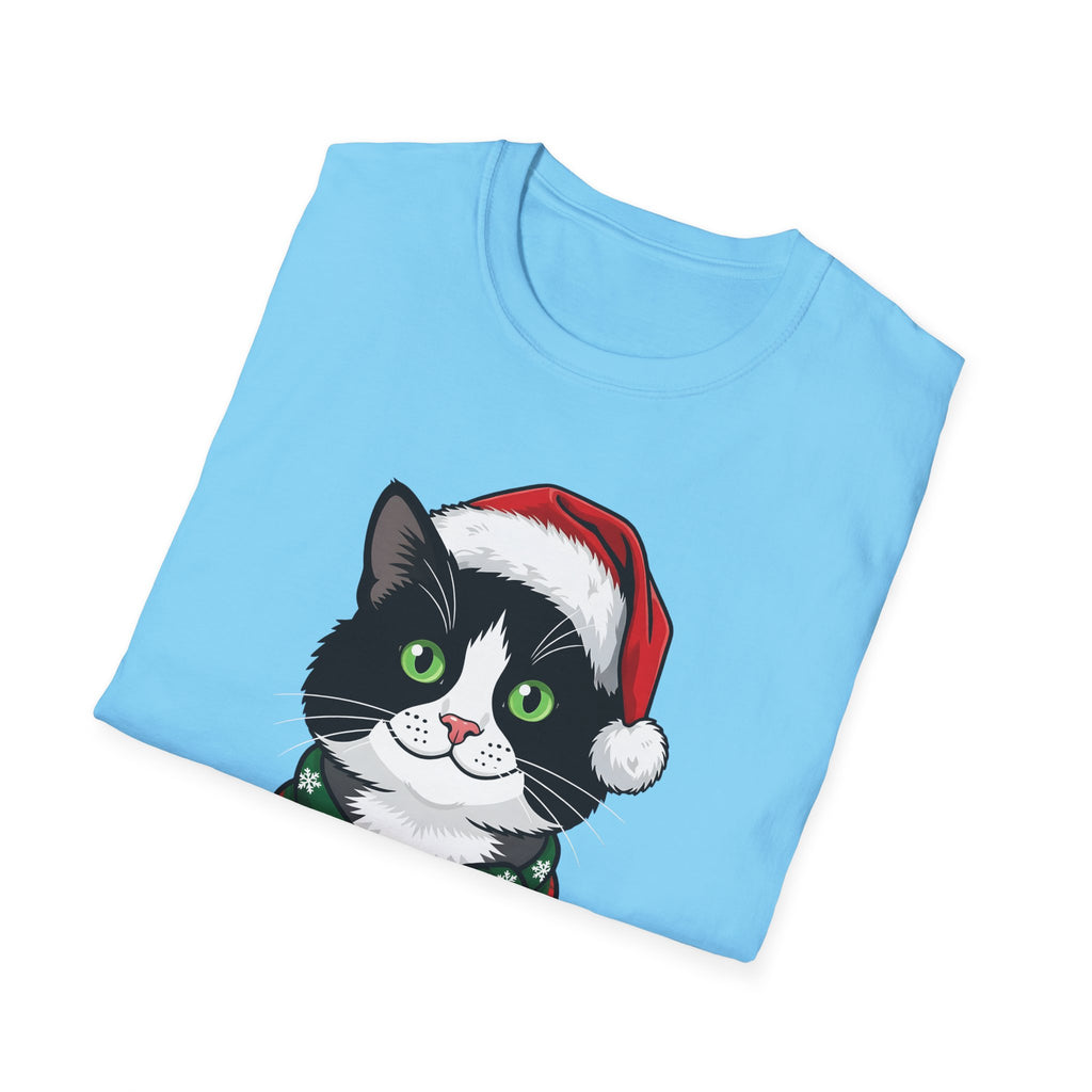 Merry Whiskers Tuxedo Cat Christmas t-shirt, product photo 21