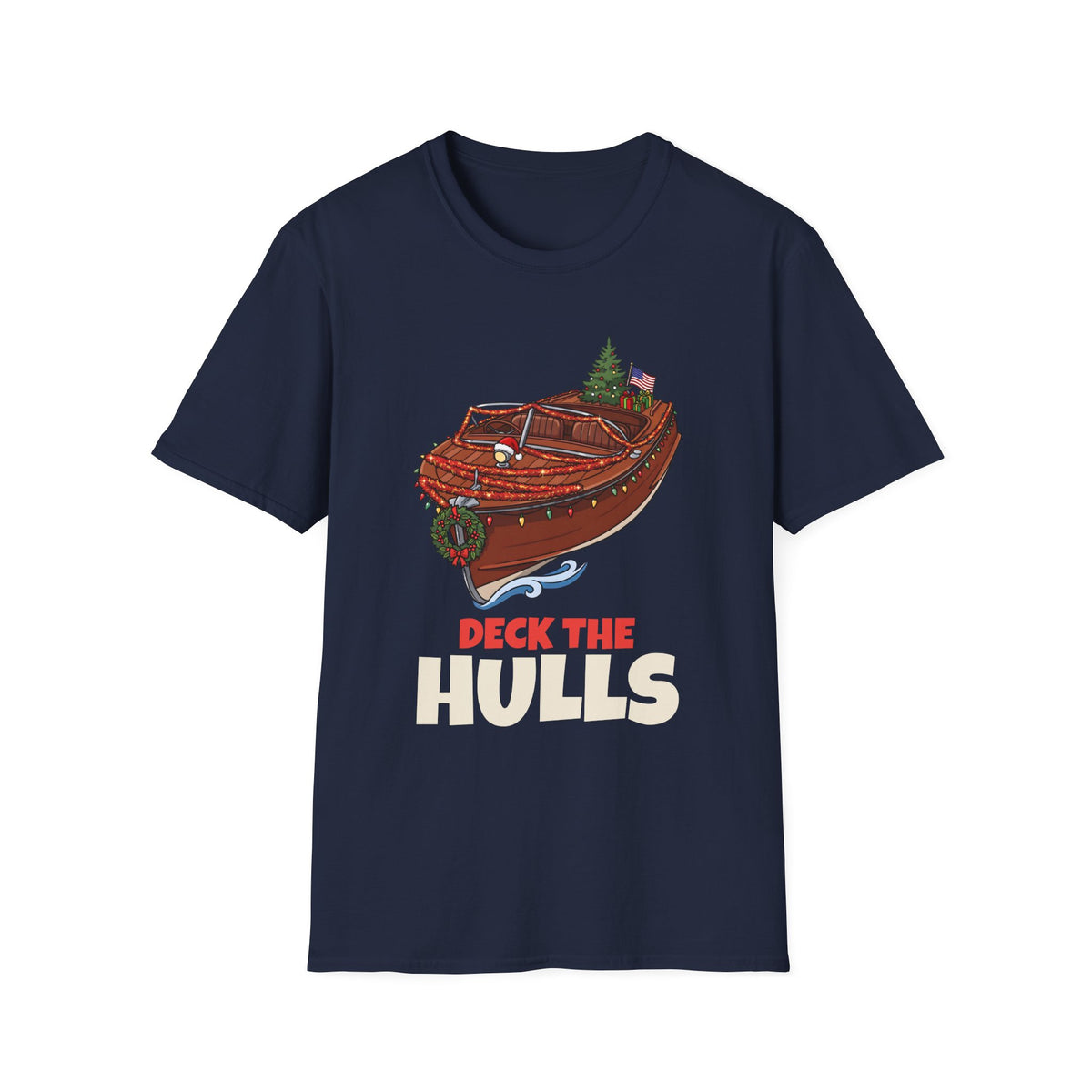 Deck the Hulls Christmas t-shirt in Navy, front view