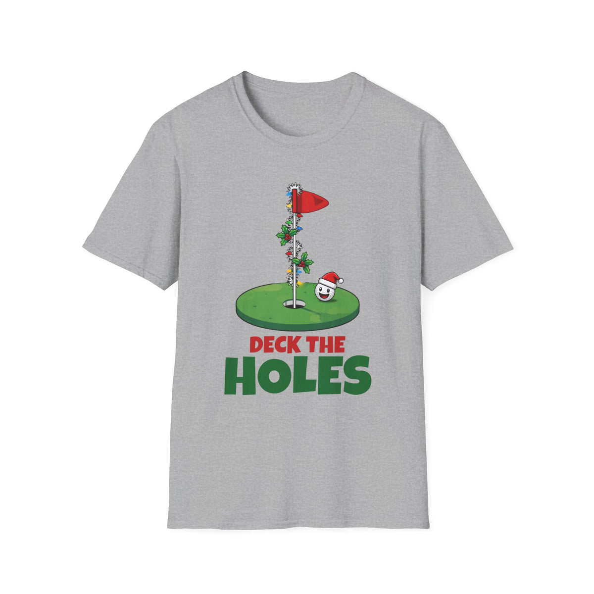 Deck the Holes Christmas t-shirt in Sport Gray, front view