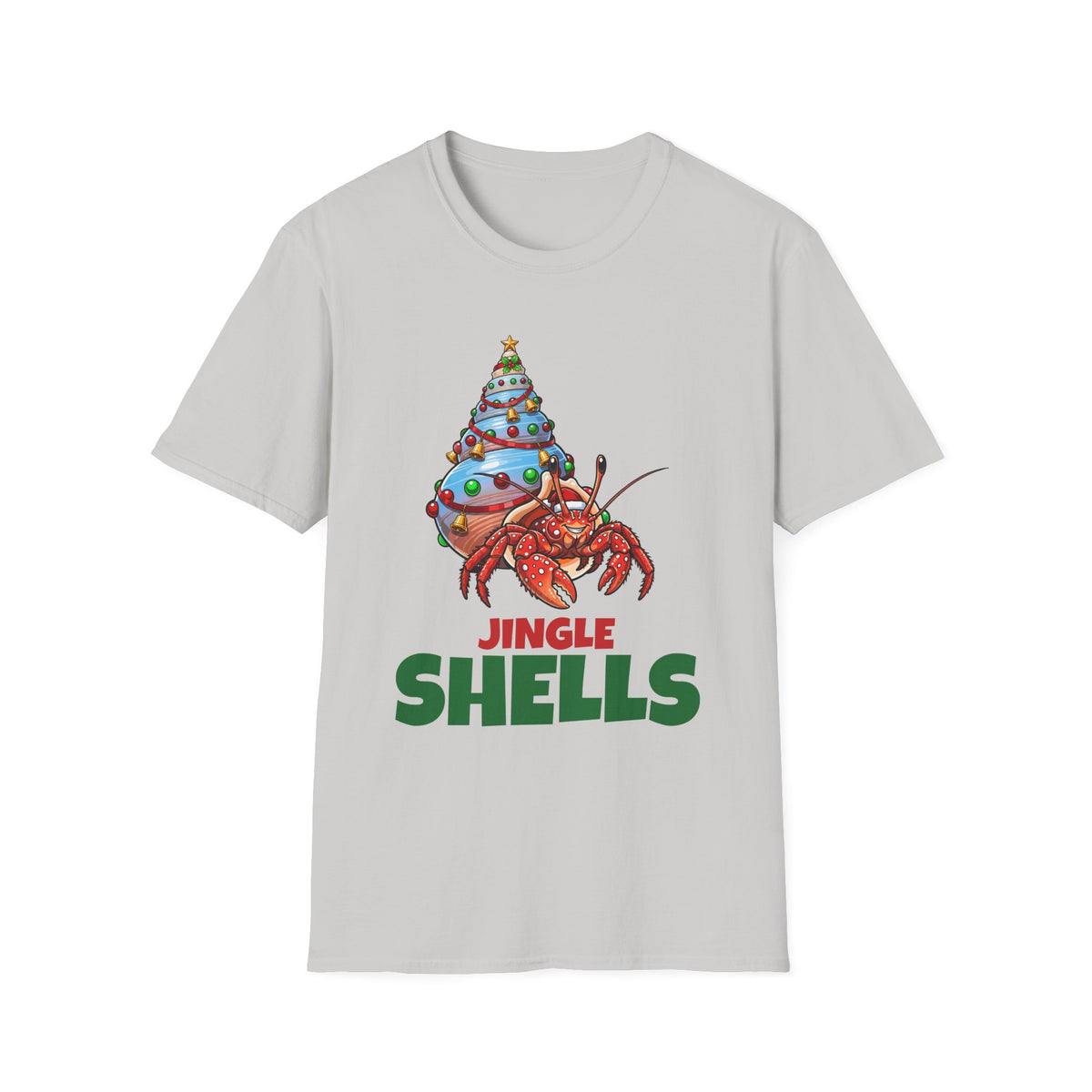 Jingle Shells Christmas t-shirt in Ice Gray, front view
