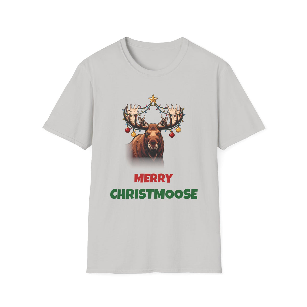 Merry Christmoose Christmas t-shirt in Ice Gray, front view