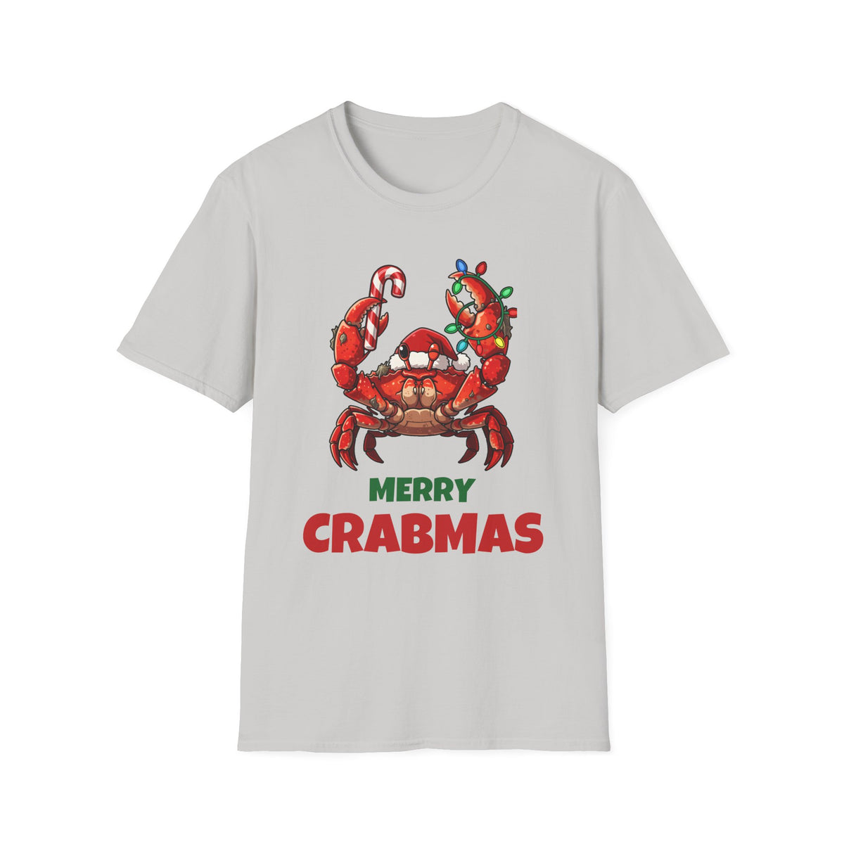 Merry Crabmas Christmas t-shirt in Ice Gray, front view