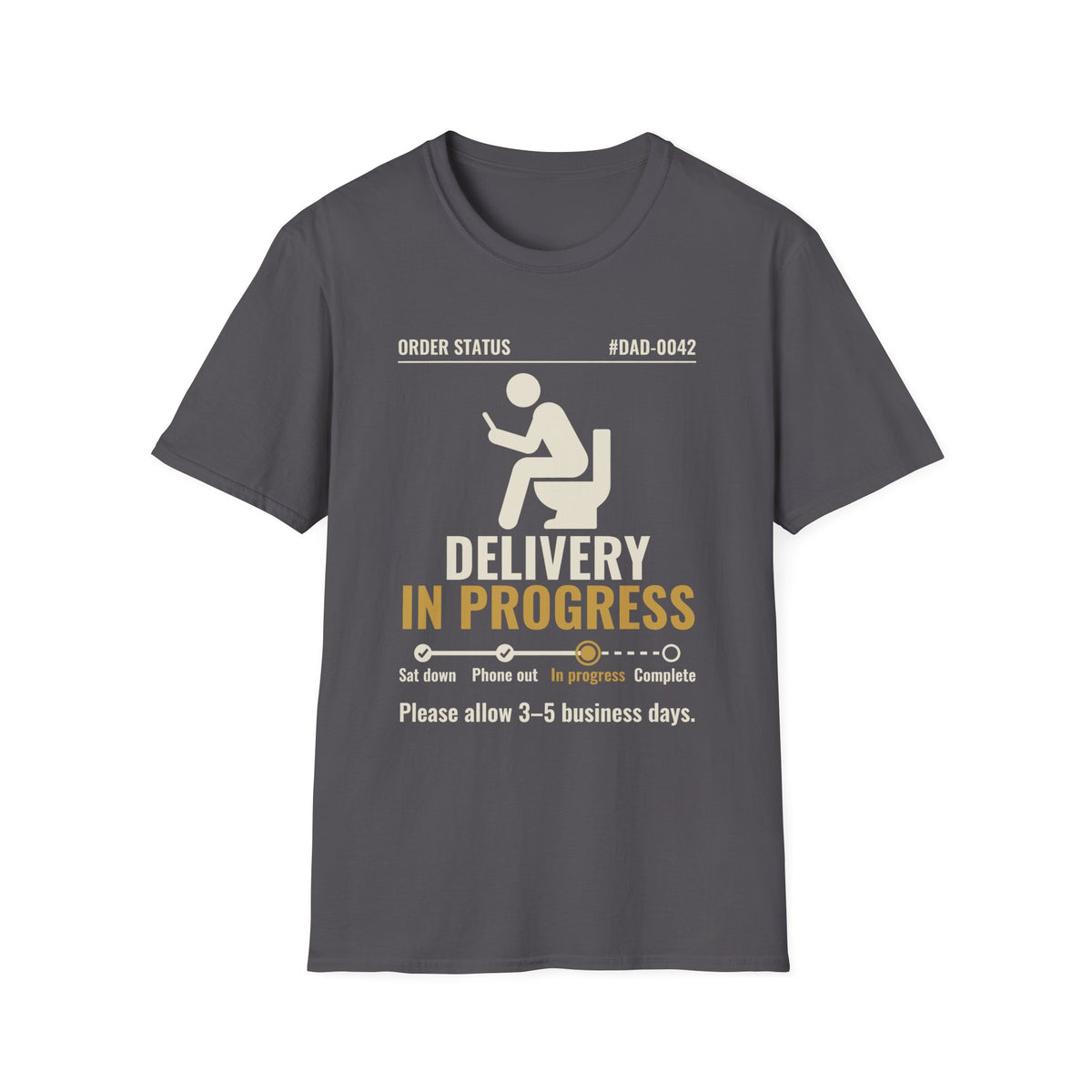 Delivery In Progress t-shirt in Charcoal, front view