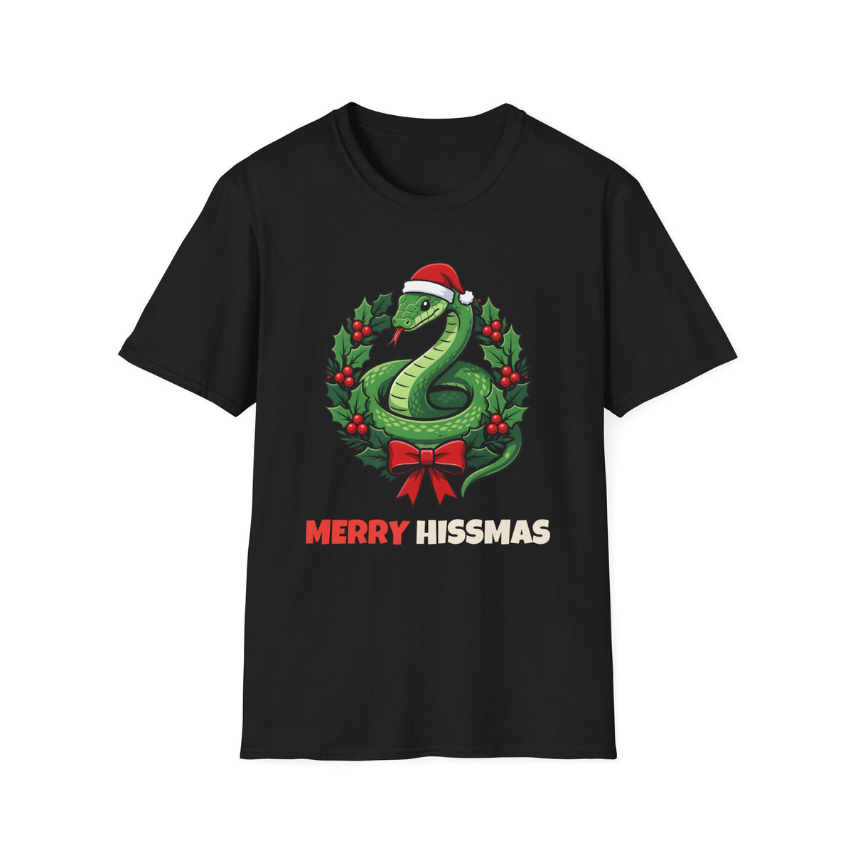 Merry Hissmas Christmas t-shirt in Black, front view
