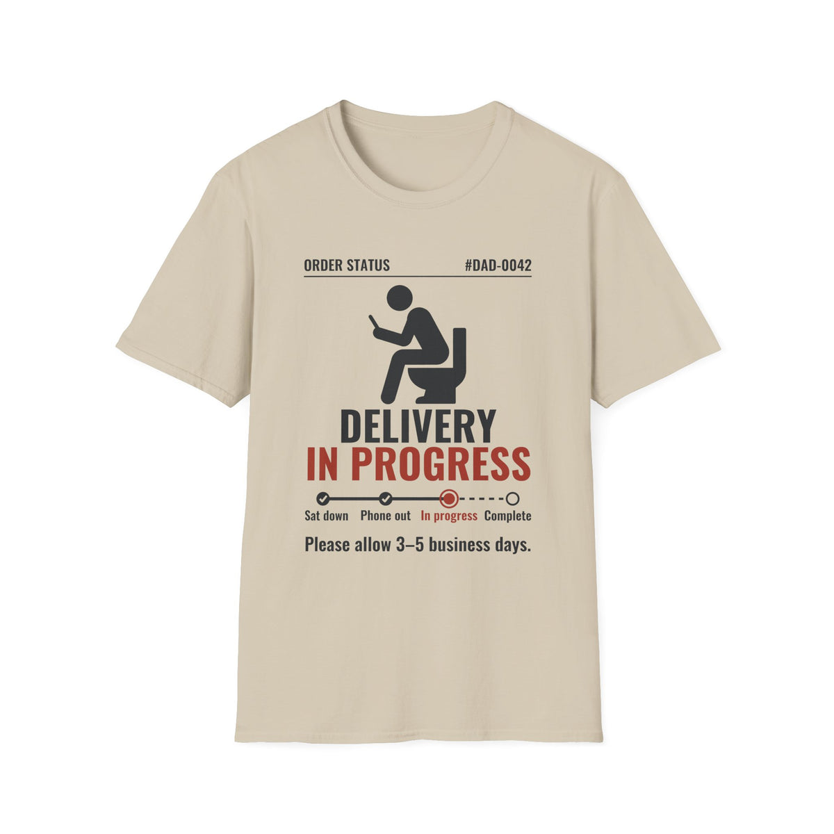 Delivery In Progress t-shirt in Sand, front view