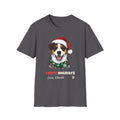 Yappy Holidays Jack Russell Terrier Christmas t-shirt in Charcoal, front view