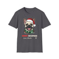 Merry Woofmas Cream French Bulldog Christmas t-shirt in Charcoal, front view