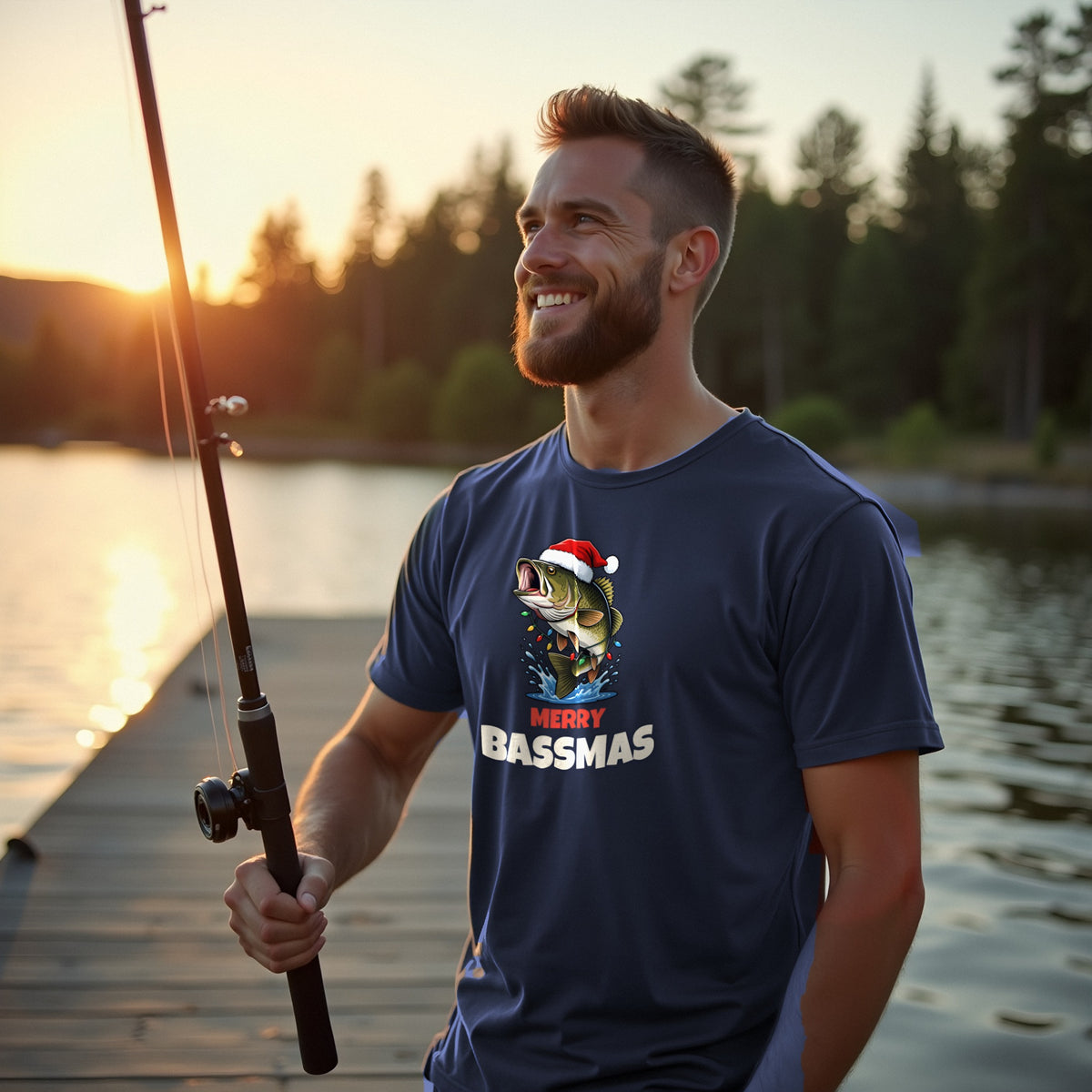 Merry Bassmas Christmas t-shirt worn by a customer